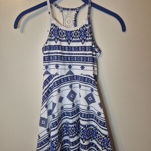 Aeropostale White & Blue Geometric Halter Dress